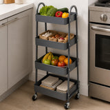 Atilioo 4 Tier Rolling Cart with Wheels, Full Metal Rolling Utility Cart, Storage Shelf Cart for Living Room, Office, Bathroom, Gray