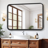 IULULU Bathroom Mirror, Black Metal Frame, Anti-Rust, Tempered Glass, Hanging Options