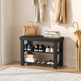 Atilioo 3-Tier Shoe Rack Bench, 27" Bamboo Shoe Storage Organizer with Seat for Entryway, Balcony, Black