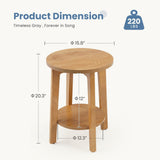 Atilioo 2-Tier Round End Table, Small Side Table with Lower Storage Shelf, Solid Wood Legs for Sofa, Living Room, Bedroom, Natural Wood