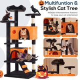 Atilioo 54" Cat Tree Tower with Sisal Scratching Post, Multi-Level Pet Furniture Cat Condo, Easy to Assembly, Black-Orange, Christmas