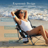 Atilioo Low Camping Chair, Folding Portable Beach Chair with Cup Holder & Sidebag for Outdoor Concert, Party, Picnic, Black