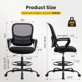 Atilioo Tall Drafting Desk Chair, Ergonomic Mid Back Mesh Swivel Office Chair with Lumbar Support, Armrest and Footrest, Counter Height Adjustable, Black