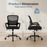 Atilioo Ergonomic Office Chair with Lumbar Support, Adjustable Mesh Computer Desk Chair Mid Back Swivel with Armrests, Black