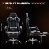 Atilioo Ergonomic Gaming Chair, Home Office Desk Chair with Footrest and Lumbar Support, Adjustable Swivel Leather Task Chair with Headrest & Fixed Up Armrest, Gray