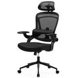 Atilioo Office Chair, Ergonomic Computer Desk Mesh Chair with Up&Down Lumbar Support, Headrest, Adjustable Swivel High-Back Chair with Flip-up Armrests, Black