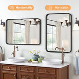 IULULU Bathroom Mirror, Black Metal Frame, Anti-Rust, Tempered Glass, Hanging Options