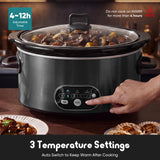 Atilioo 6 Quart Slow Cooker with Ceramic Non-Stick Pot, Programmable Timer & Temperature Control, Removable Stoneware, Dishwasher Safe, Family Size Serves 6 People, Black