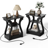 Atilioo Nightstand with Charging Station, Living Room End Tables with USB Ports and Outlets, 3-Tier Bedside Table Storage Shelf for Bedroom, Black