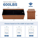 Atilioo 43 Inch Folding Storage Ottoman Bench, 3 in 1 Ottoman with Storage, Padded Seat, Foot Rest Stool, Faux Leather Storage Chest for End of Bed, Bedroom Living Room Entryway, Load 600 lbs, Brown