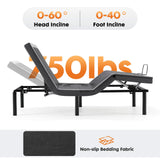 IULULU Adjustable Bed Frame, Ergonomic Electric Bed Base with Wireless Remote and 2 USB Ports, Head and Foot Incline, Zero Gravity Bed, Anti-Snore, Easy Assembly