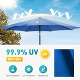 Atilioo 9 FT Patio Umbrella, Outdoor Table Market Umbrella with Tilt and Crank Button for Poolside Terrace Beach, 8 Sturdy Rids, Blue