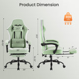 Atilioo Gaming Chair, Ergonomic Computer Office Chair with Pocket Spring Cushion, Footrest and Headrest, Adjustable Swivel Task Chair with Lumbar Support & Linkage Armrests, Green