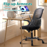 Atilioo Home Office Chair, Ergonomic Computer Desk Mesh Chair with Lumbar Support, Adjustable Swivel Mid-Back Chair with Flip-up Arms, Black