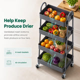 Atilioo 4 Tier Rolling Cart with Wheels, Full Metal Rolling Utility Cart, Storage Shelf Cart for Living Room, Office, Bathroom, Gray