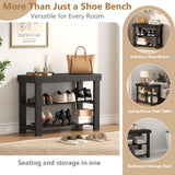 Atilioo 3-Tier Shoe Rack Bench, 27" Bamboo Shoe Storage Organizer with Seat for Entryway, Balcony, Black