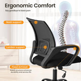Atilioo Ergonomic Office Chair with Lumbar Support, Computer Desk Mesh Chair with Height Adjustable 360° Swivel, Fixed Armrest, Black
