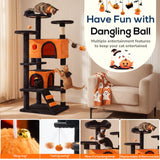 Atilioo 54" Cat Tree Tower with Sisal Scratching Post, Multi-Level Pet Furniture Cat Condo, Easy to Assembly, Black-Orange, Christmas