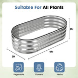 Atilioo 4x2x1ft Raised Garden Bed, Outdoor Oval Metal Planter Box for Vegetables Flowers Herbs, Galvanized Rot-Resistant Non Toxic Material, Silver