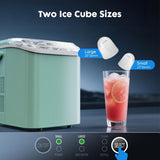 Buteny Countertop Ice Maker Machine, Portable Self-Cleaning Ice Machine with Ice Scoop, Basket and Handle, 9 Cubes in 6 Mins, 26.5lbs/24Hrs, 2 Sizes of Bullet Ice for Home Kitchen, Green