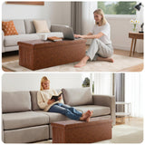 Atilioo 43 Inch Folding Storage Ottoman Bench, 3 in 1 Ottoman with Storage, Padded Seat, Foot Rest Stool, Faux Leather Storage Chest for End of Bed, Bedroom Living Room Entryway, Load 600 lbs, Brown