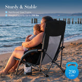Atilioo Low Camping Chair, Folding Portable Beach Chair with Cup Holder & Sidebag for Outdoor Concert, Party, Picnic, Black