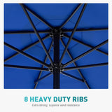 Atilioo 9 FT Patio Umbrella, Outdoor Table Market Umbrella with Tilt and Crank Button for Poolside Terrace Beach, 8 Sturdy Rids, Blue