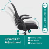 Atilioo Home Office Chair, Ergonomic Computer Desk Mesh Chair with Lumbar Support, Adjustable Swivel Mid-Back Chair with Flip-up Arms, Black
