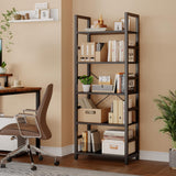 5 Tier Bookcase, Sturdy Bookshelf, Wood Metal Storage Organizer for Living Room, Bedroom, Home Office, Easy to Assemble, Black