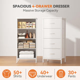 Atilioo Fabric Dresser Nightstand with 4 Drawer for Bedroom, Storage Organizer Unit, Chest of Drawers for Small Spaces, White