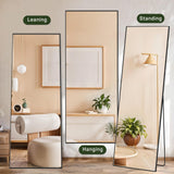 IULULU Full-Length Wall Mirror, Shatter-Proof Glass, Floor/Hanging/Leaning, Aluminum Frame for Bedroom/Cloakroom