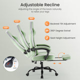 Atilioo Gaming Chair, Ergonomic Computer Office Chair with Pocket Spring Cushion, Footrest and Headrest, Adjustable Swivel Task Chair with Lumbar Support & Linkage Armrests, Green