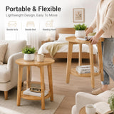 Atilioo 2-Tier Round End Table, Small Side Table with Lower Storage Shelf, Solid Wood Legs for Sofa, Living Room, Bedroom, Natural Wood