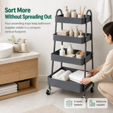 Atilioo 4 Tier Rolling Cart with Wheels, Full Metal Rolling Utility Cart, Storage Shelf Cart for Living Room, Office, Bathroom, Gray