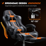 Atilioo Ergonomic Gaming Chair, Home Office Desk Chair with Footrest and Lumbar Support, Adjustable Swivel Leather Task Chair with Headrest & Fixed Up Armrest, Gray