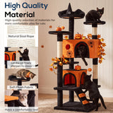 Atilioo 54" Cat Tree Tower with Sisal Scratching Post, Multi-Level Pet Furniture Cat Condo, Easy to Assembly, Black-Orange, Christmas