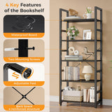 5 Tier Bookcase, Sturdy Bookshelf, Wood Metal Storage Organizer for Living Room, Bedroom, Home Office, Easy to Assemble, Black