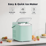 Buteny Countertop Ice Maker Machine, Portable Self-Cleaning Ice Machine with Ice Scoop, Basket and Handle, 9 Cubes in 6 Mins, 26.5lbs/24Hrs, 2 Sizes of Bullet Ice for Home Kitchen, Green