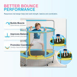 Atilioo 55" Trampoline for Kids with Enclosure, Indoor & Outdoor Toddler Trampoline with Adjustable Gymnastics Bar & Toys for Boys & Girls, Blue