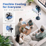 Atilioo Oscillating Pedestal Fan with Remote, Standing Fan with Timer, 3 Speeds, Strong Wind, Adjustable Height, Quiet Operation, Black