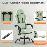 Atilioo Gaming Chair, Ergonomic Computer Office Chair with Pocket Spring Cushion, Footrest and Headrest, Adjustable Swivel Task Chair with Lumbar Support & Linkage Armrests, Green