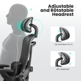 Atilioo Office Chair, Ergonomic Computer Desk Mesh Chair with Up&Down Lumbar Support, Headrest, Adjustable Swivel High-Back Chair with Flip-up Armrests, Black