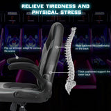 Atilioo Gaming Chair, Ergonomic Home Office Desk Chair with Lumbar Support, Adjustable Swivel Video Game Chair with Flip-up Armrest, PU Leather, Gray