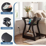 Atilioo Nightstand with Charging Station, Living Room End Tables with USB Ports and Outlets, 3-Tier Bedside Table Storage Shelf for Bedroom, Black