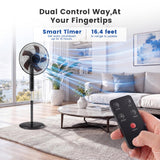 Atilioo Oscillating Pedestal Fan with Remote, Standing Fan with Timer, 3 Speeds, Strong Wind, Adjustable Height, Quiet Operation, Black