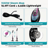 Atilioo 10-in-1 Steam Mop, Multi-Function Floor Steam Cleaner with Detachable Handheld for Carpet, Tile, Hardwood, Pink