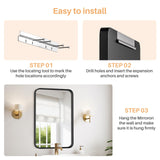 IULULU Bathroom Mirror, Black Metal Frame, Anti-Rust, Tempered Glass, Hanging Options
