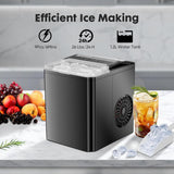 Buteny Countertop Ice Maker, Portable Ice Machine Self-Cleaning, 9 Cubes in 6 Mins, 26 lbs/24Hrs, 2 Sizes of Bullet Ice for Home Party Office,Elegant Black