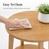 Atilioo 2-Tier Round End Table, Small Side Table with Lower Storage Shelf, Solid Wood Legs for Sofa, Living Room, Bedroom, Natural Wood