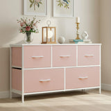 Atilioo Fabric Dresser with 5 Drawers, Clothes Storage Organizer Unit, Chest of Drawers for Bedroom Living Room, Pink